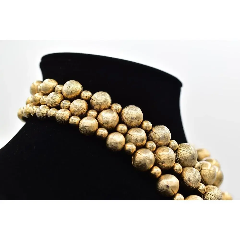 Coro Multi-Layered Beaded Collar Necklace Gold Tone Chunky Signed 1950s BinBM